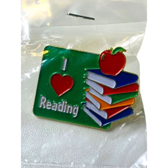 Lapel Pin "I Love Reading" Positive Promotions Books Apple 1" New - Picture 1 of 5